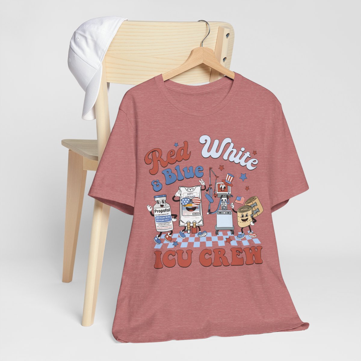 4th July Red White and Blue ICU Crew Shirt - Intensive Care Unit Nurse Tee