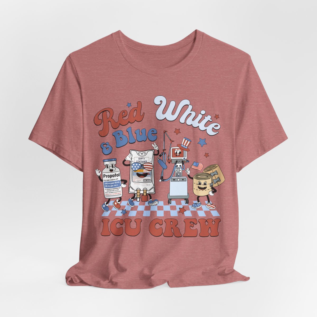 4th July Red White and Blue ICU Crew Shirt - Intensive Care Unit Nurse Tee
