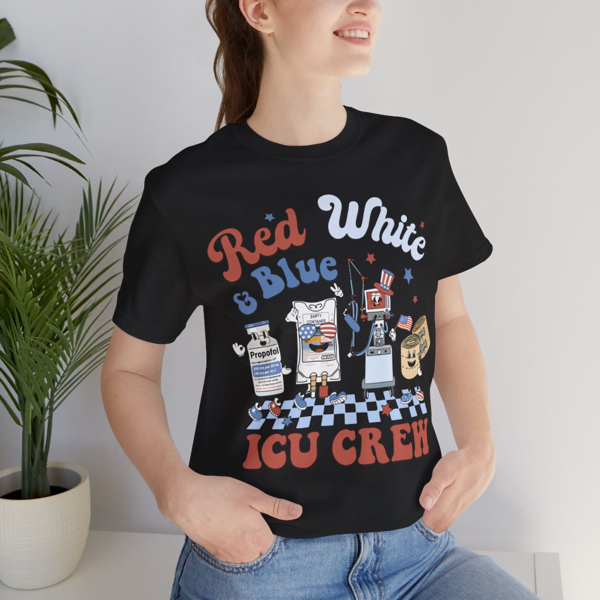 4th July Red White and Blue ICU Crew Shirt - Intensive Care Unit Nurse Tee