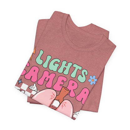 Funny ICU Nurse Tee - Lights Camera Breathe Smile Shirt