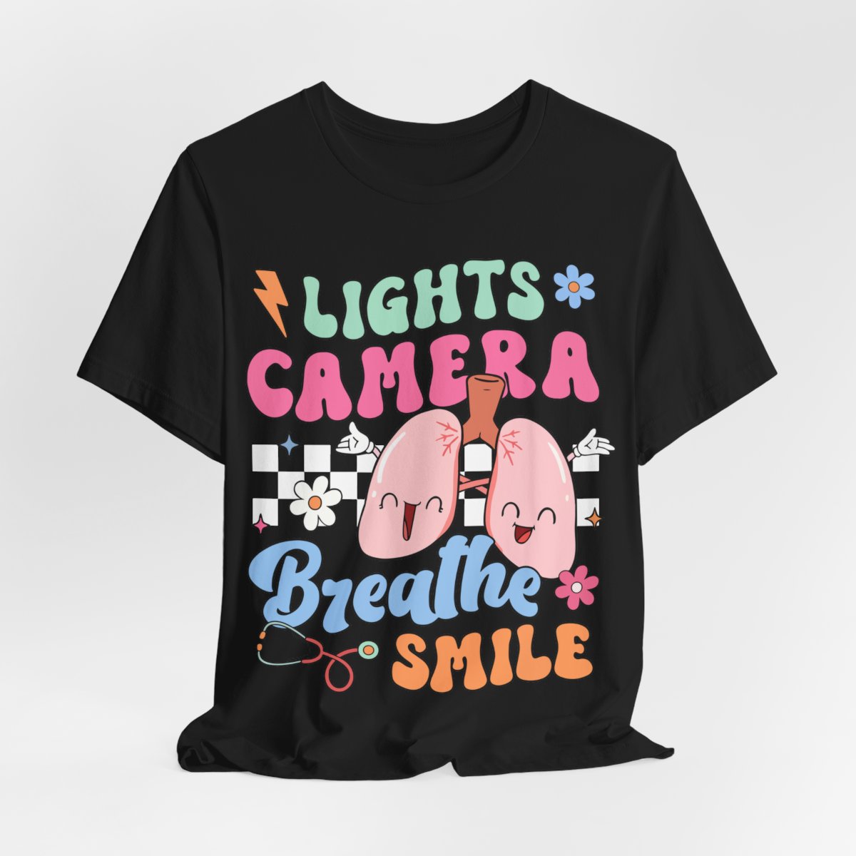 Funny ICU Nurse Tee - Lights Camera Breathe Smile Shirt