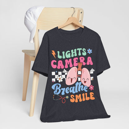 Funny ICU Nurse Tee - Lights Camera Breathe Smile Shirt