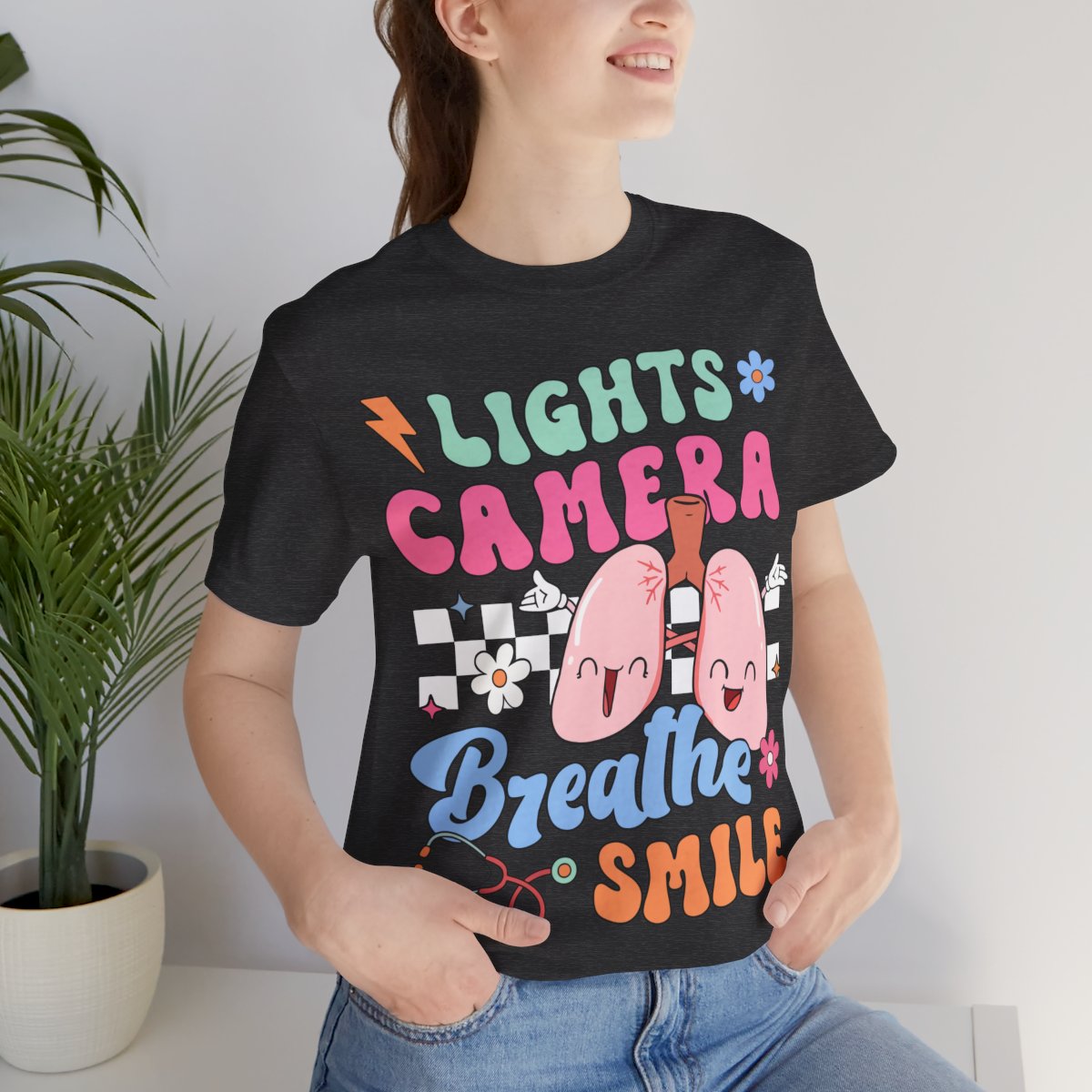 Funny ICU Nurse Tee - Lights Camera Breathe Smile Shirt
