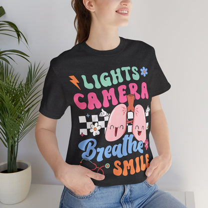 Funny ICU Nurse Tee - Lights Camera Breathe Smile Shirt