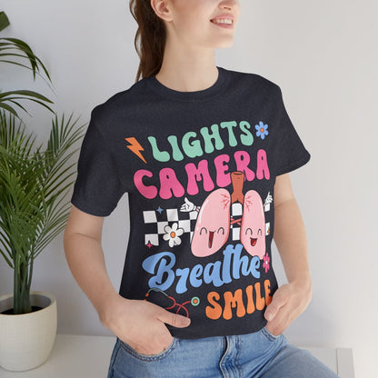 Funny ICU Nurse Tee - Lights Camera Breathe Smile Shirt