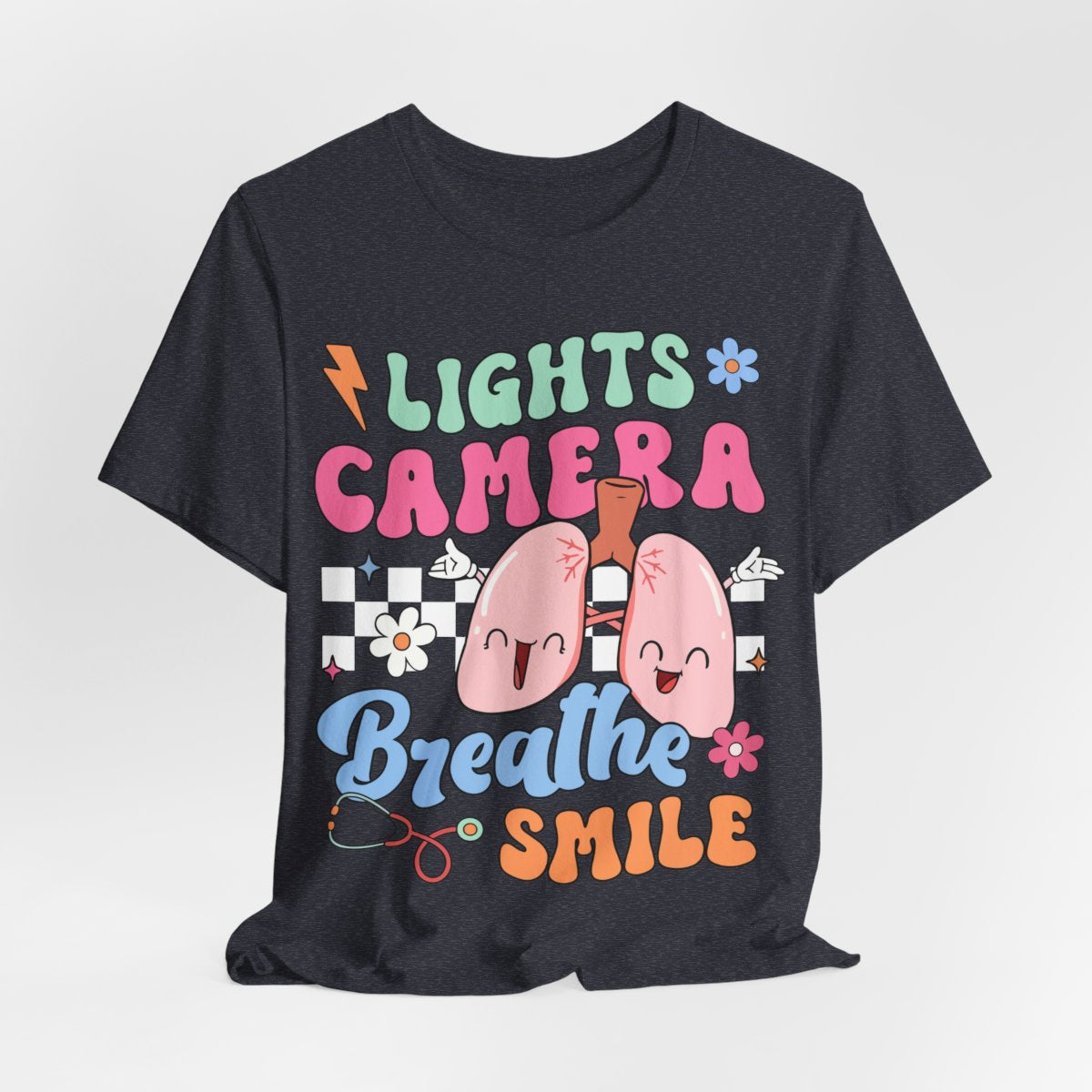 Funny ICU Nurse Tee - Lights Camera Breathe Smile Shirt