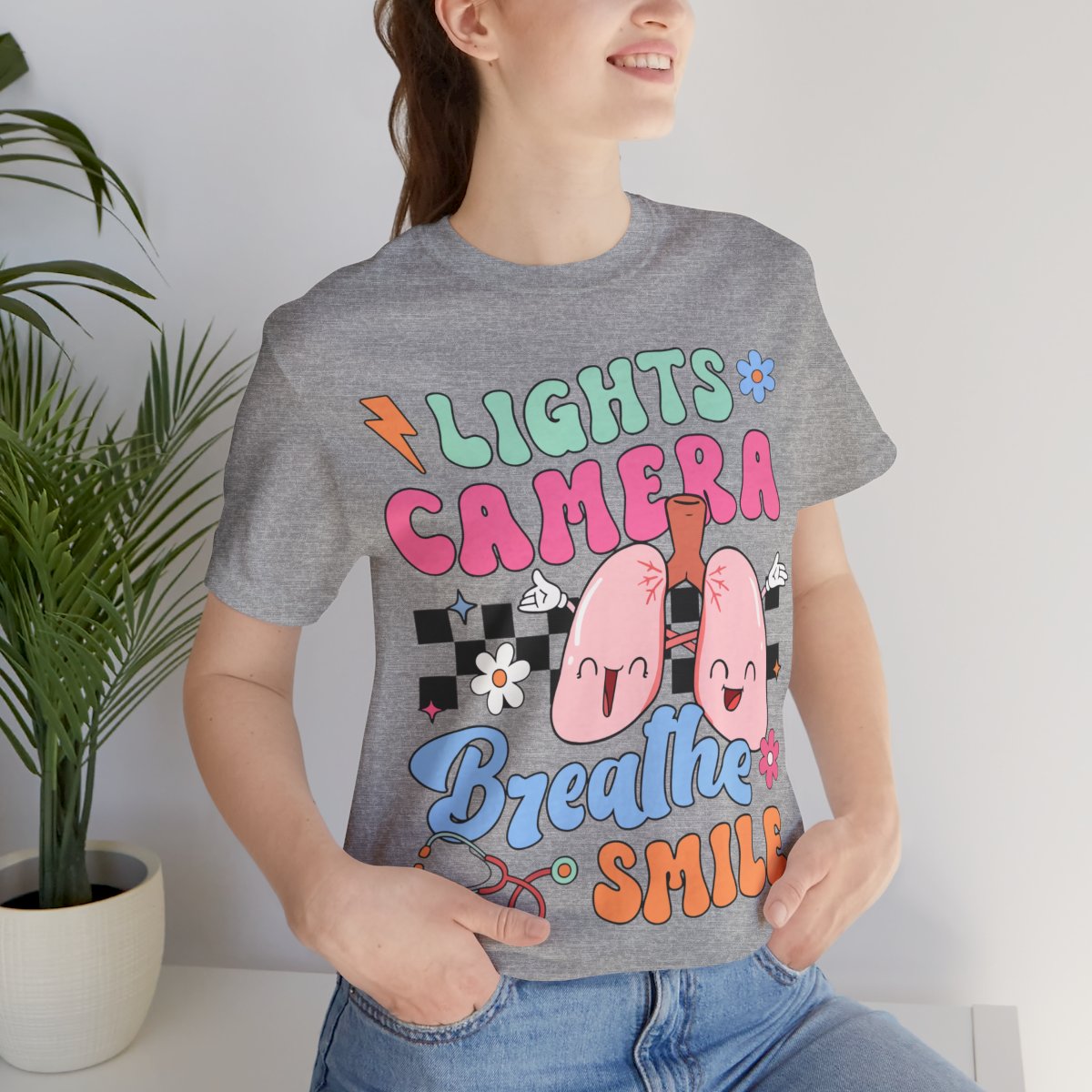 Funny ICU Nurse Tee - Lights Camera Breathe Smile Shirt