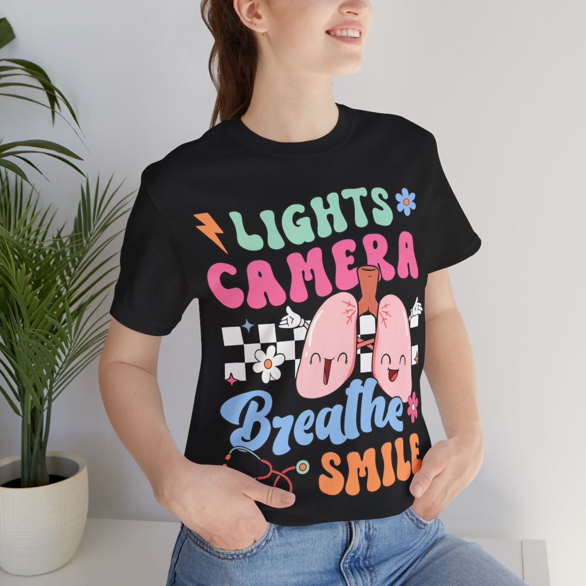 Funny ICU Nurse Tee - Lights Camera Breathe Smile Shirt
