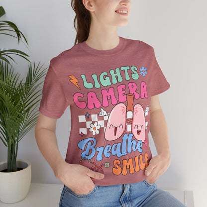 Funny ICU Nurse Tee - Lights Camera Breathe Smile Shirt