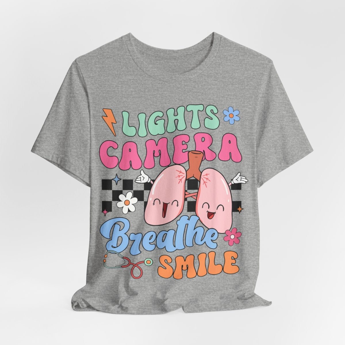 Funny ICU Nurse Tee - Lights Camera Breathe Smile Shirt