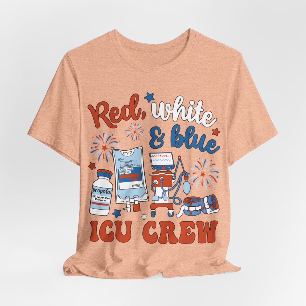Red White and Blue ICU Crew Tee - Intensive Care Unit Nurse Shirt