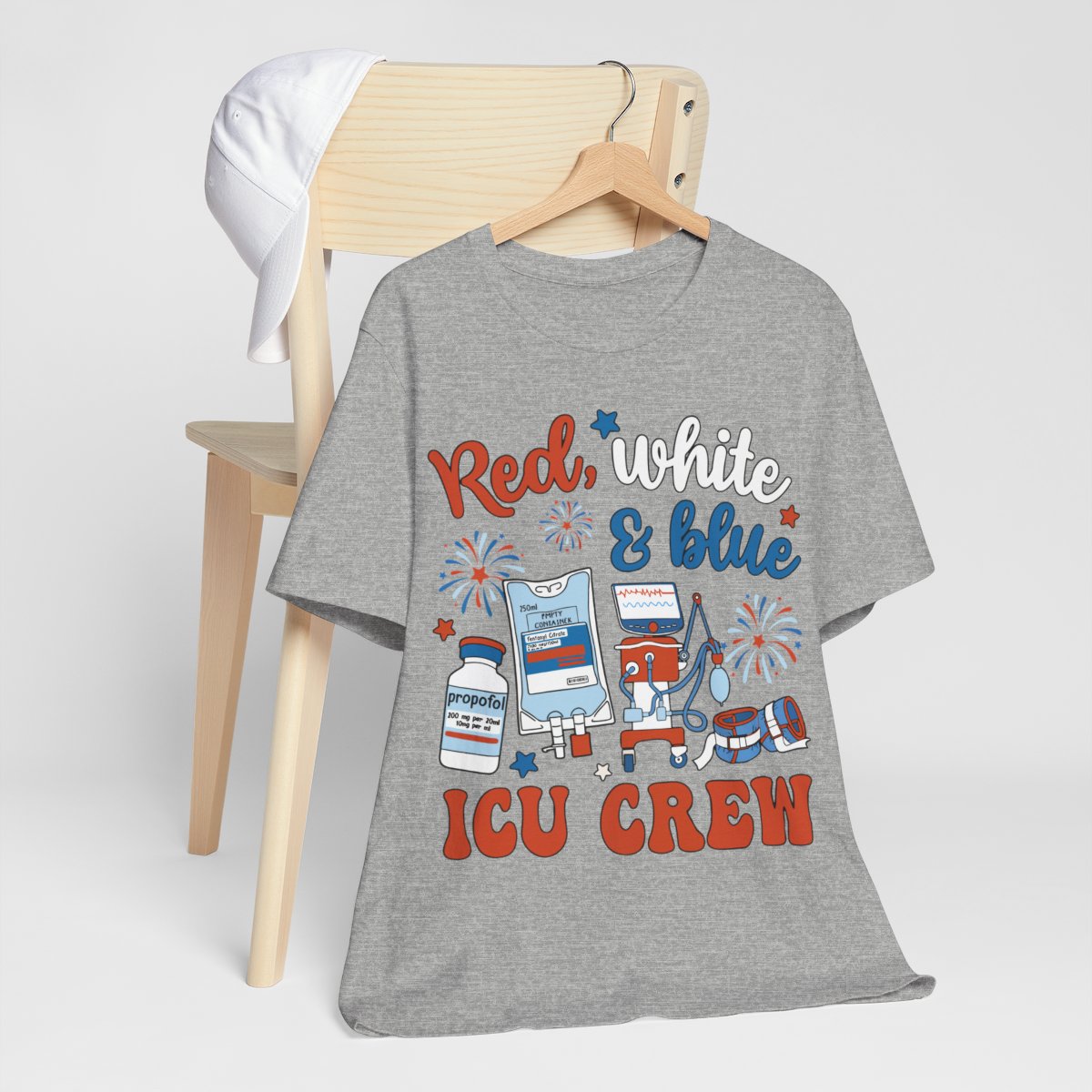 Red White and Blue ICU Crew Tee - Intensive Care Unit Nurse Shirt