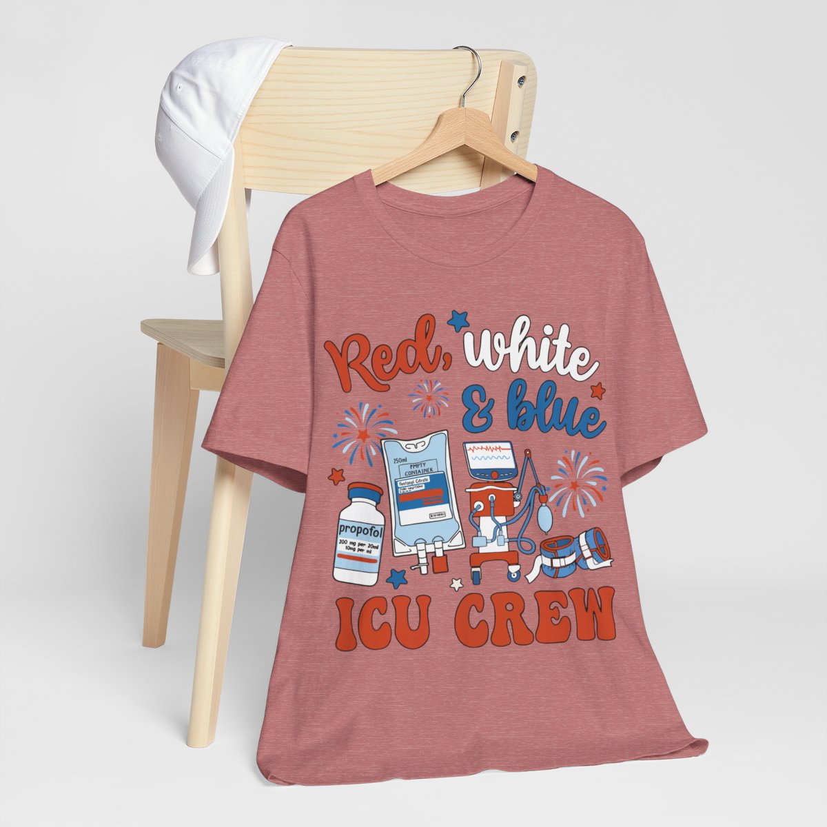 Red White and Blue ICU Crew Tee - Intensive Care Unit Nurse Shirt