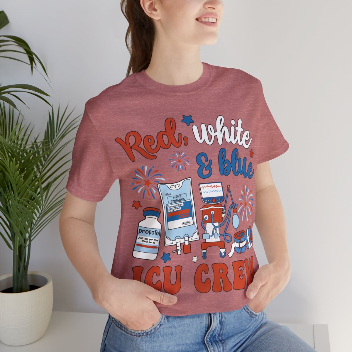 Red White and Blue ICU Crew Tee - Intensive Care Unit Nurse Shirt