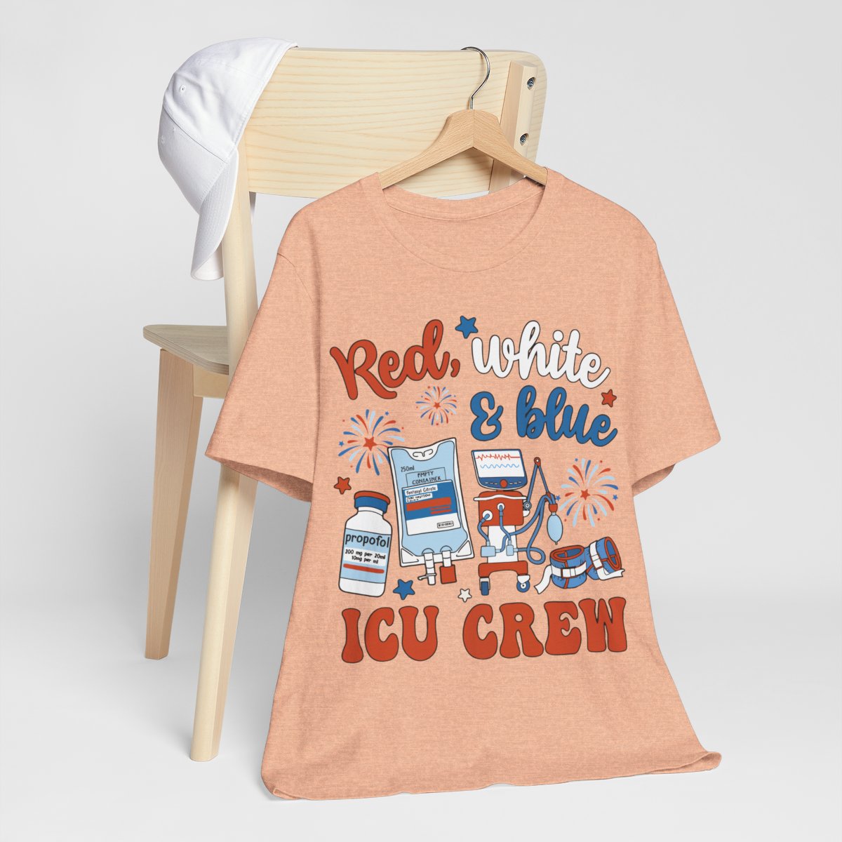 Red White and Blue ICU Crew Tee - Intensive Care Unit Nurse Shirt
