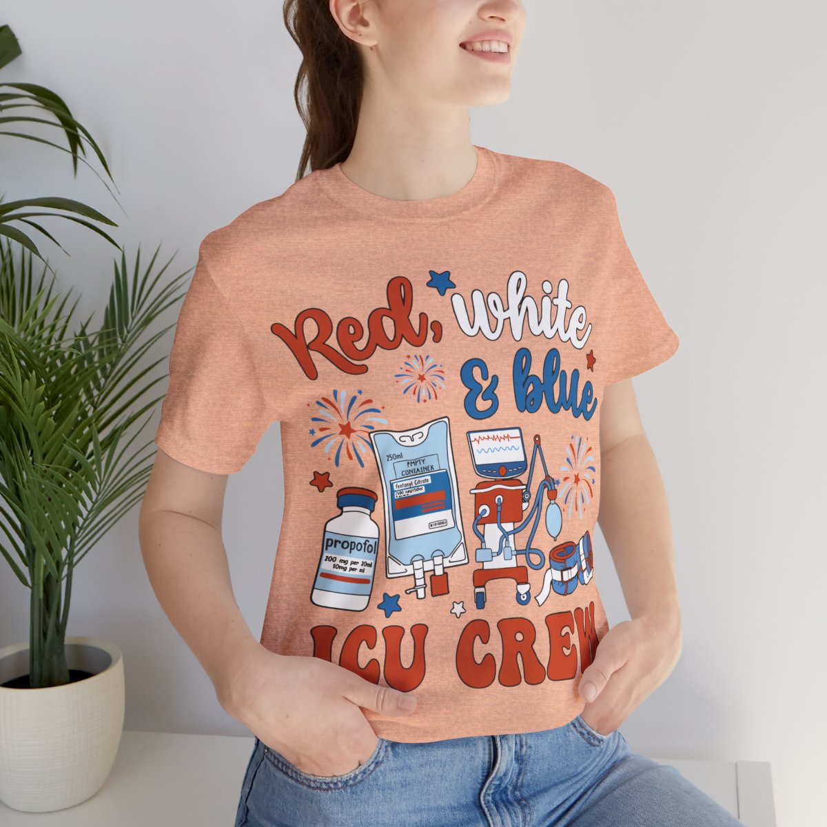 Red White and Blue ICU Crew Tee - Intensive Care Unit Nurse Shirt