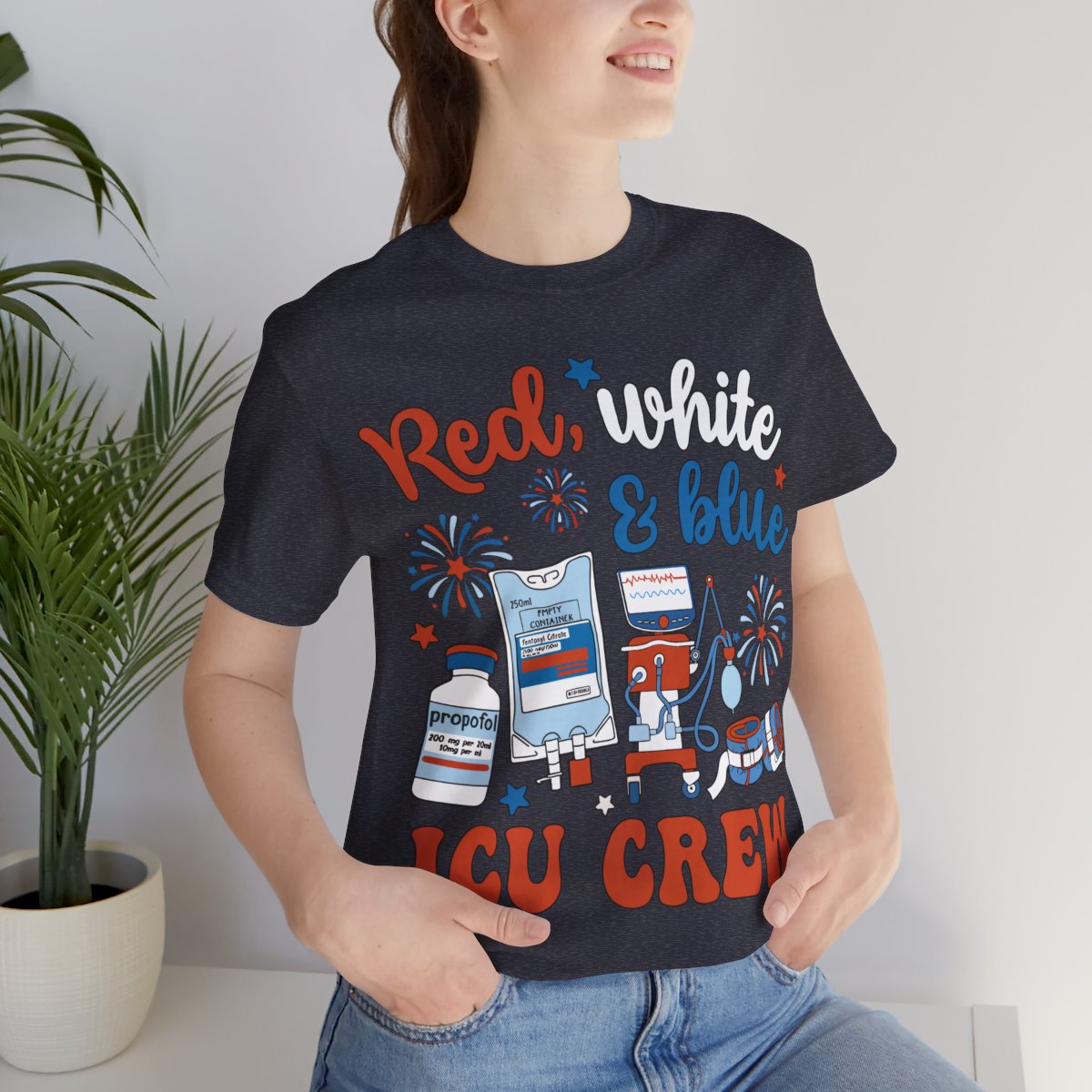 Red White and Blue ICU Crew Tee - Intensive Care Unit Nurse Shirt