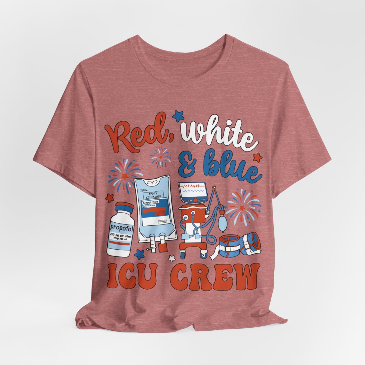Red White and Blue ICU Crew Tee - Intensive Care Unit Nurse Shirt