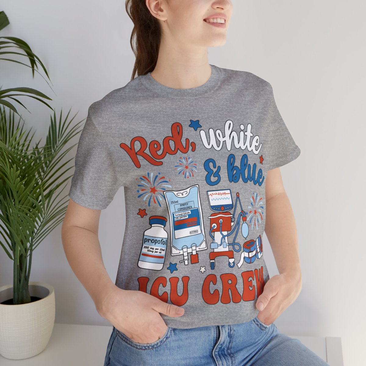 Red White and Blue ICU Crew Tee - Intensive Care Unit Nurse Shirt
