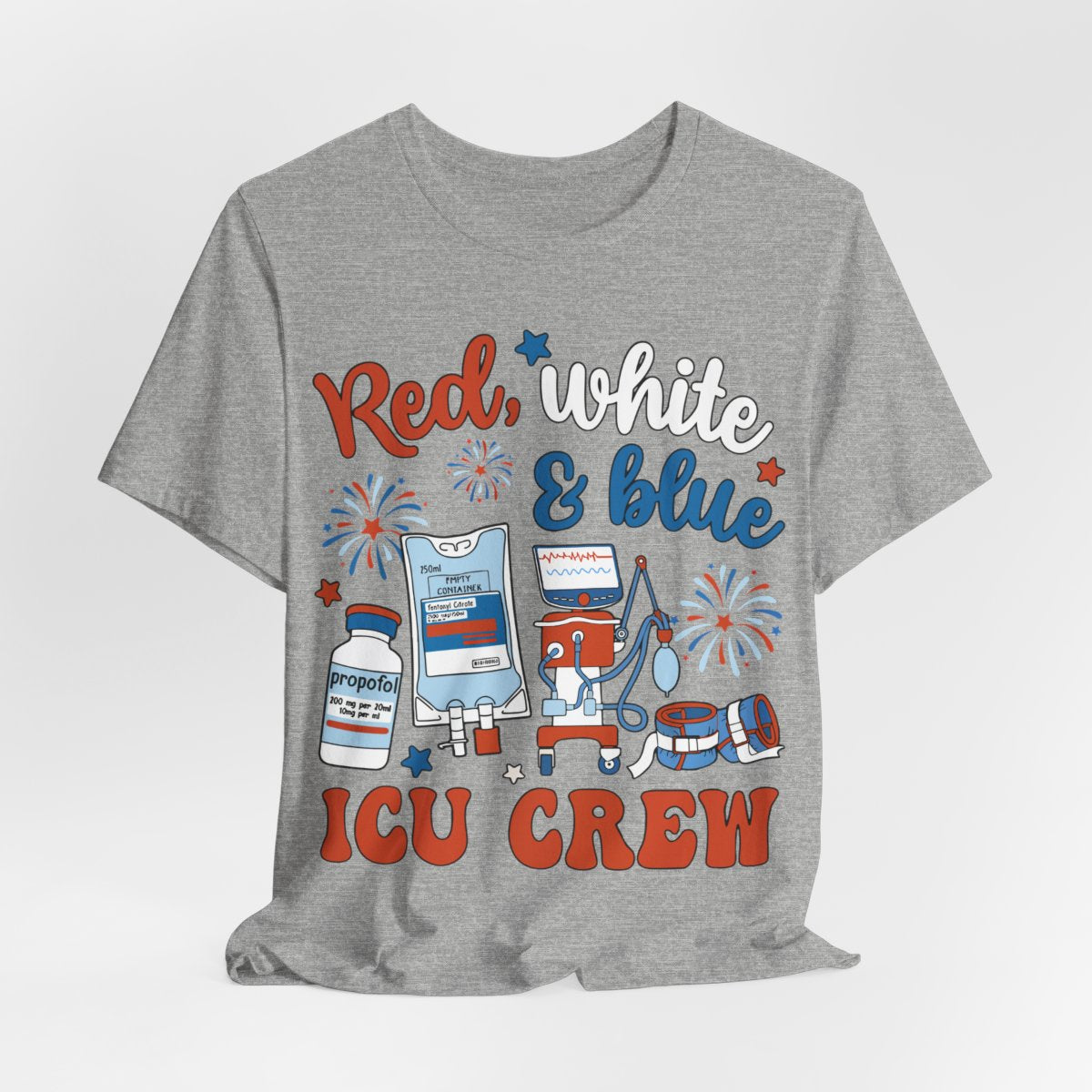 Red White and Blue ICU Crew Tee - Intensive Care Unit Nurse Shirt
