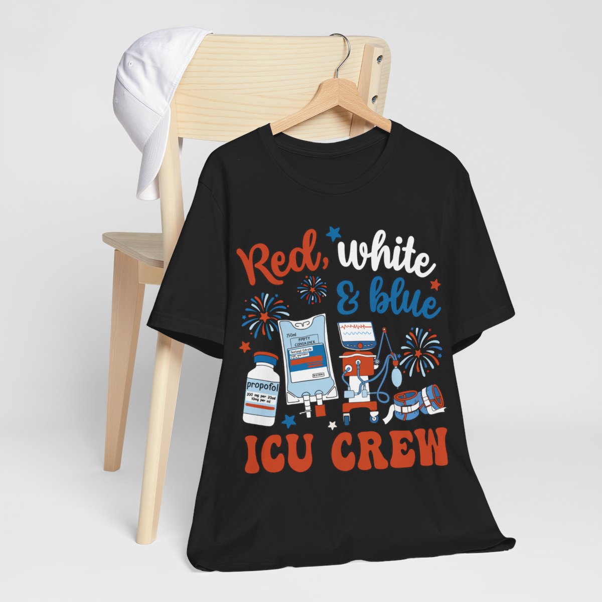 Red White and Blue ICU Crew Tee - Intensive Care Unit Nurse Shirt