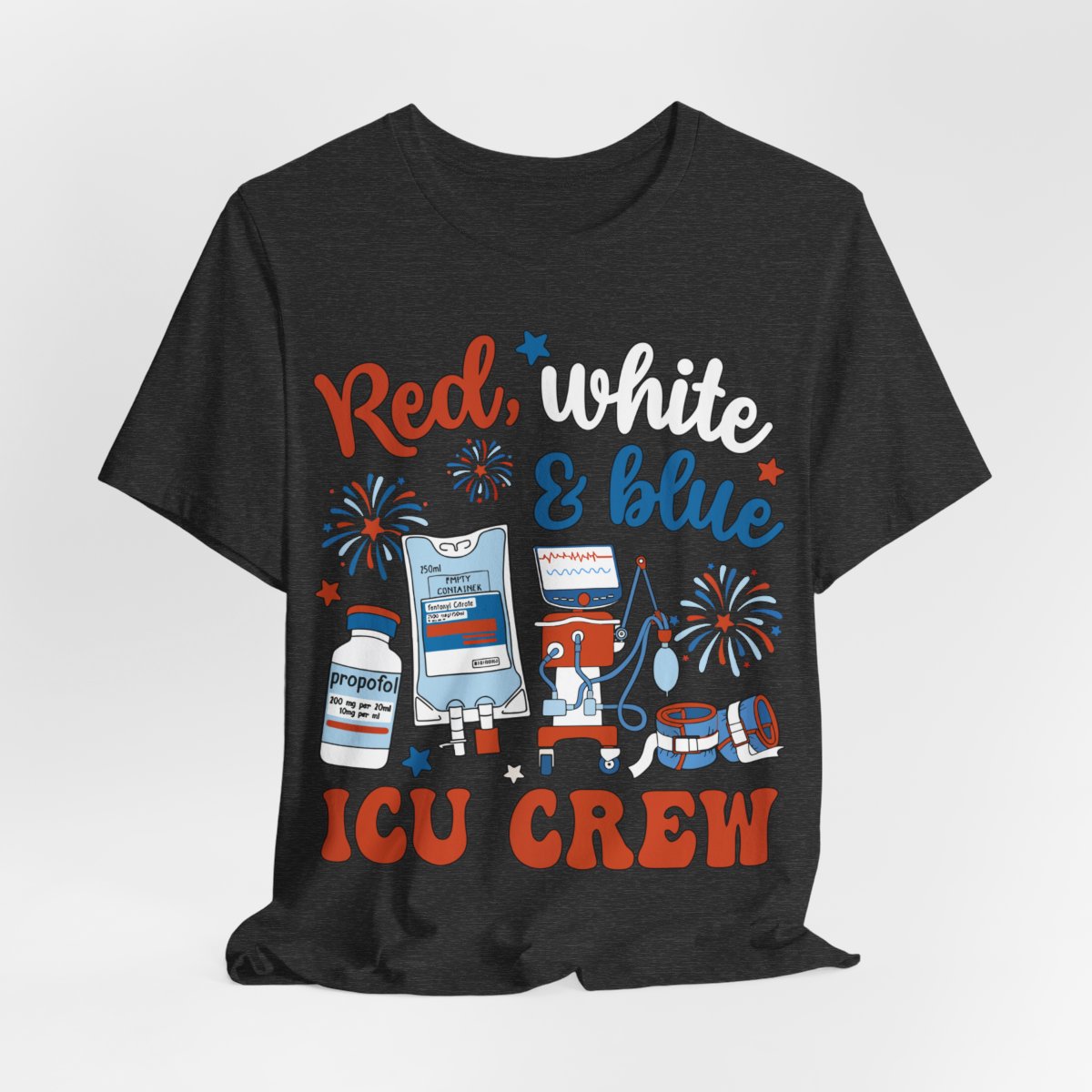 Red White and Blue ICU Crew Tee - Intensive Care Unit Nurse Shirt