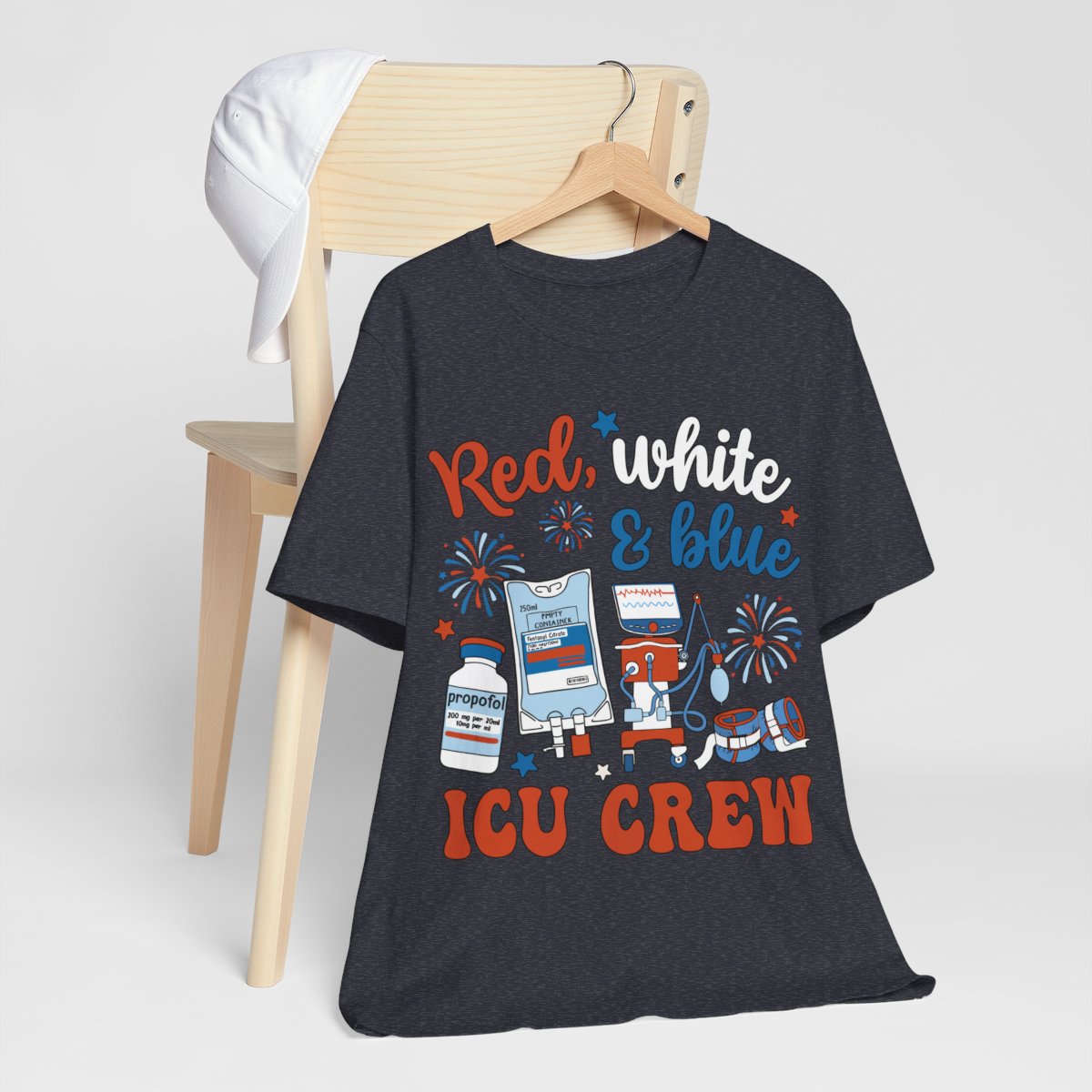 Red White and Blue ICU Crew Tee - Intensive Care Unit Nurse Shirt