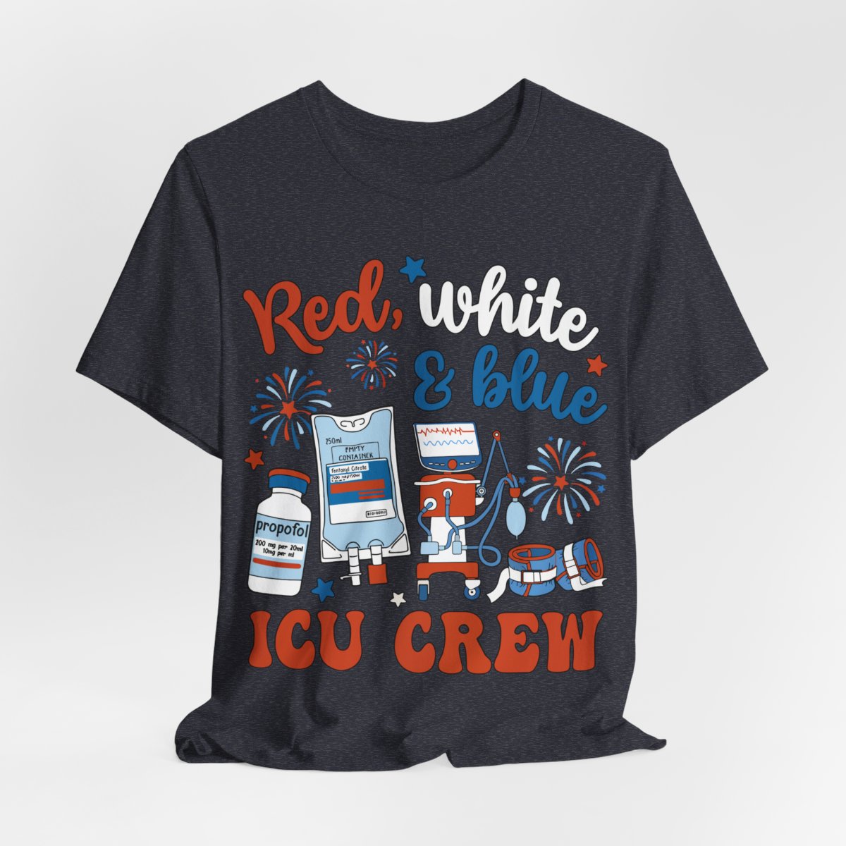 Red White and Blue ICU Crew Tee - Intensive Care Unit Nurse Shirt