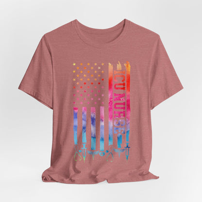 Tie Dye Intensive Care ICU Nurse U.S Flag T-shirt
