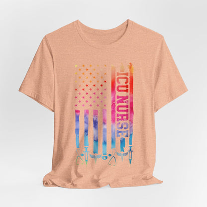 Tie Dye Intensive Care ICU Nurse U.S Flag T-shirt