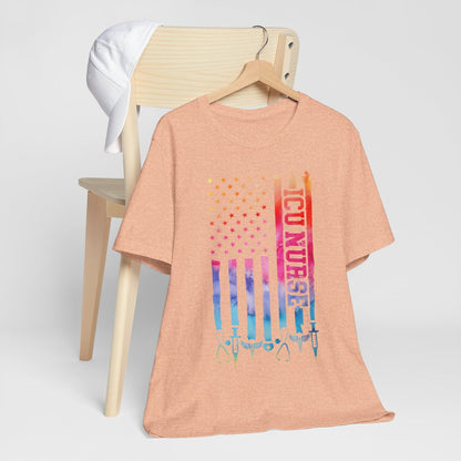 Tie Dye Intensive Care ICU Nurse U.S Flag T-shirt