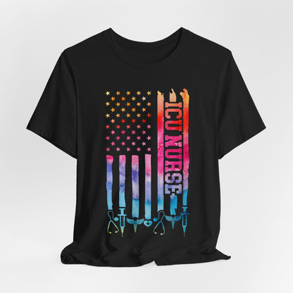 Tie Dye Intensive Care ICU Nurse U.S Flag T-shirt