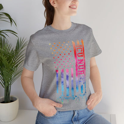 Tie Dye Intensive Care ICU Nurse U.S Flag T-shirt