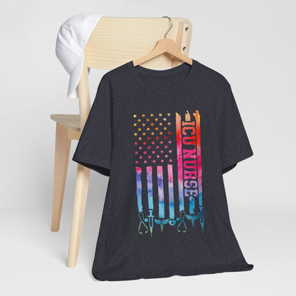 Tie Dye Intensive Care ICU Nurse U.S Flag T-shirt