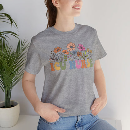 ICU Nurse Groovy Flowers Tee
