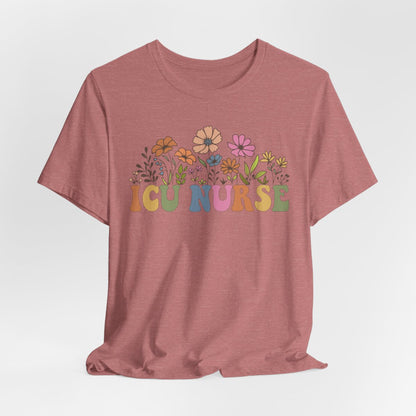 ICU Nurse Groovy Flowers Tee