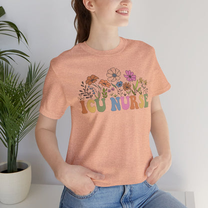ICU Nurse Groovy Flowers Tee