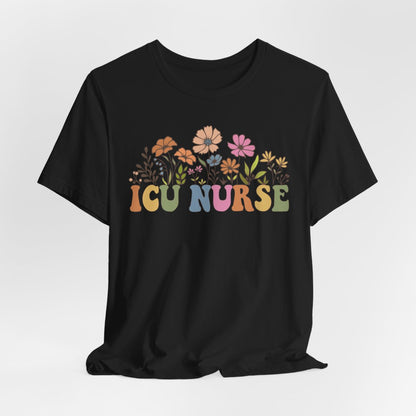 ICU Nurse Groovy Flowers Tee