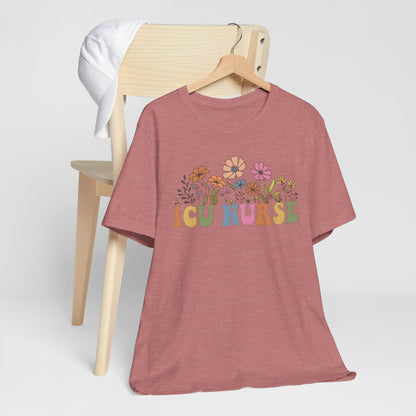 ICU Nurse Groovy Flowers Tee