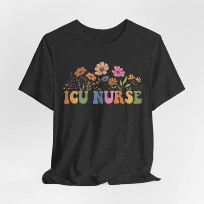 ICU Nurse Groovy Flowers Tee