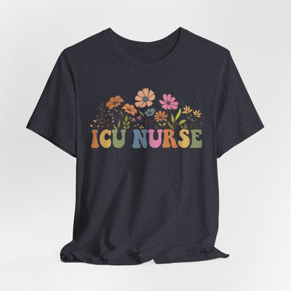 ICU Nurse Groovy Flowers Tee