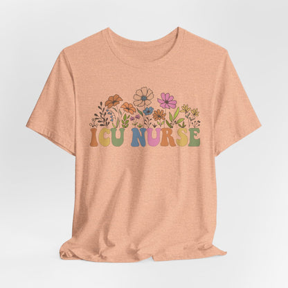 ICU Nurse Groovy Flowers Tee