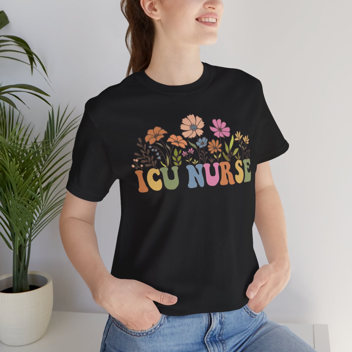 ICU Nurse Groovy Flowers Tee
