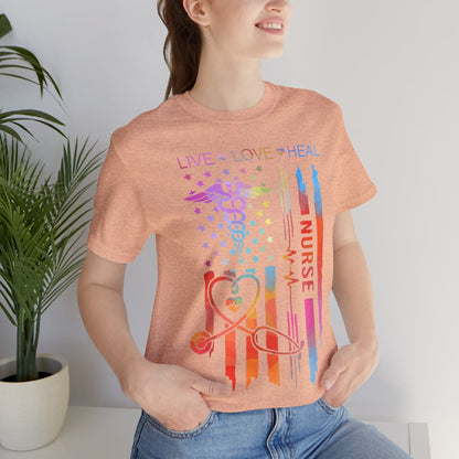 Live Love Heal Nurse U.S Flag T-shirt - Tie Dye Tee
